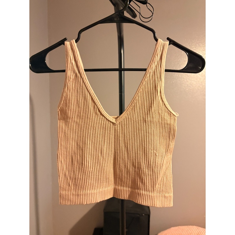 Free People Movement Tan Ribbed Crop Top V-Neck Tank Brown XS/S‎